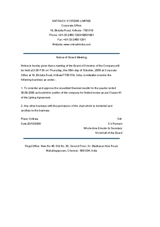 Forms Notice Of Board Meeting Template