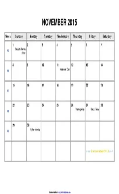 November 2015 Calendar 1 - PDFSimpli