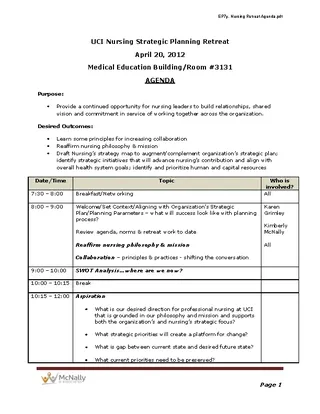 Nursing Strategic Planning Retreat Agenda