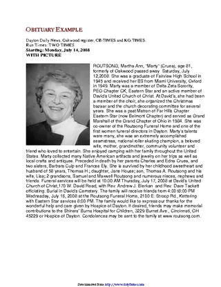 Forms Obituary Example