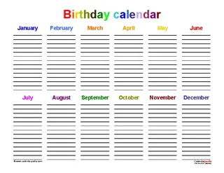 Forms Office Birthday Calendar Template