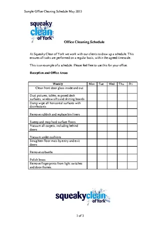 Office Cleaning Roster Template