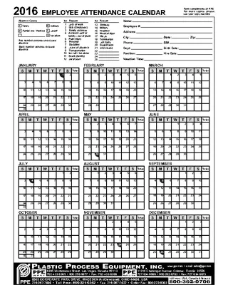 Forms Office Employee Attendance Calendar