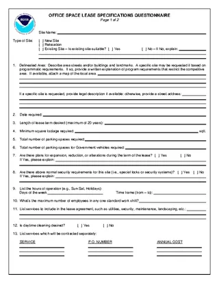 Office Space Lease Specifications Questionnaire