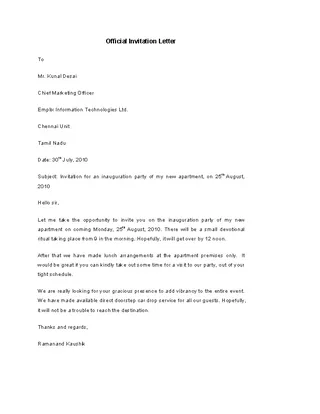 Forms Official Invitation Letter Template