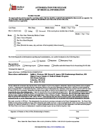 Forms Ohio Authorization For Release Of Medical Information