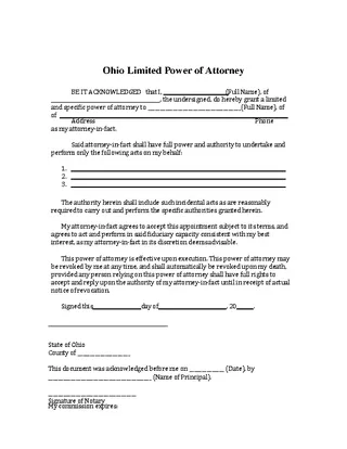 Ohio Limited Power Of Attorney 1