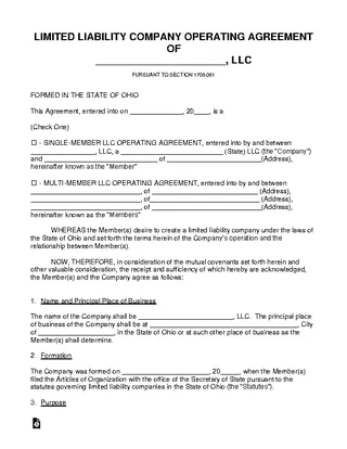 Forms Ohio Llc Operating Agreement Template
