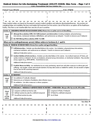 Ohio Medical Orders For Life Sustaining Treatment Molst Form