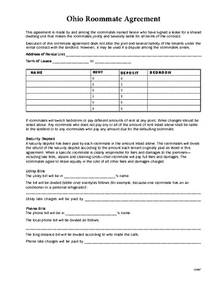 Forms Ohio Roommate Agreement Form