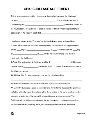 Forms Ohio Sublease Agreement Template