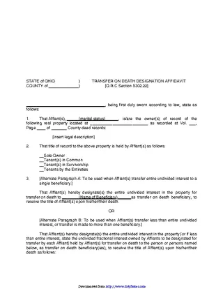 Ohio Transfer On Death Designation Affidavit