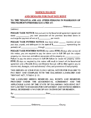 Forms Oklahoma 5 Day Notice To Quit Nonpayment Form