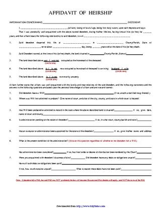 Oklahoma Affidavit Of Heirship Form