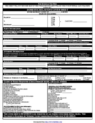 Forms Oklahoma Domestic Relations Cover Sheet