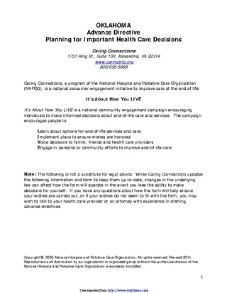 Forms Oklahoma Health Care Advance Directive Form