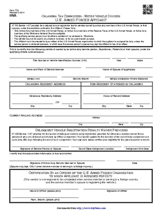 Oklahoma U S Armed Forces Affidavit Form