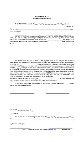 Forms Oklahoma Warranty Deed Form
