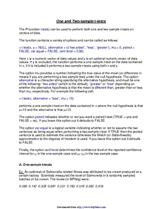 One And Two Sample T Tests