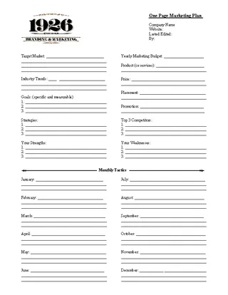 Forms One Page Marketing Strategy Template