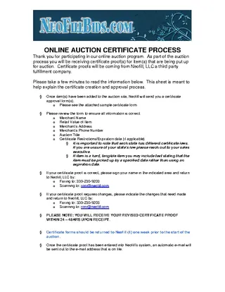 Online Auction Certificate Process