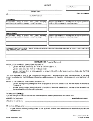 Ontario Answer Form