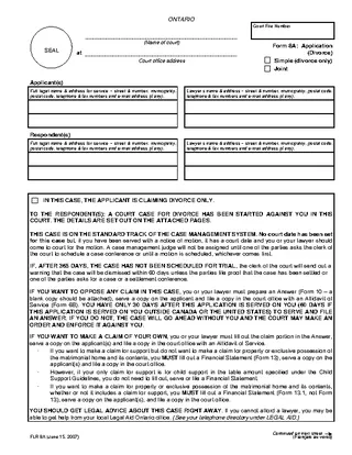 Ontario Application Divorce Form