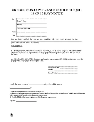 Forms Oregon 14 Day Notice To Quit Form