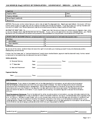 Forms Oregon 144 Hour Notice To Quit Nonpayment Rent