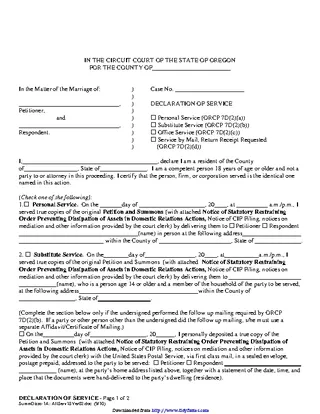 Forms Oregon Declaration Of Service Form