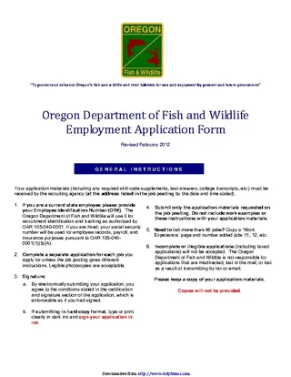 Oregon Department Of Fish And Wildlife Employment Application Form