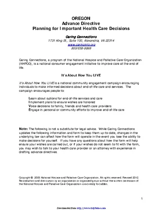 Forms Oregon Health Care Advance Directive Form