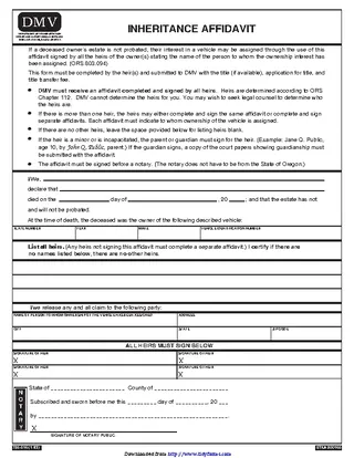 Oregon Inheritance Affidavit Form
