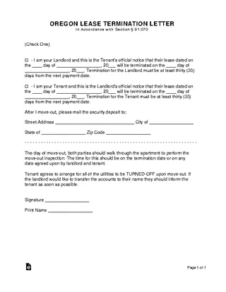 Oregon Lease Termination Letter Form