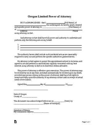 Oregon Limited Power Of Attorney