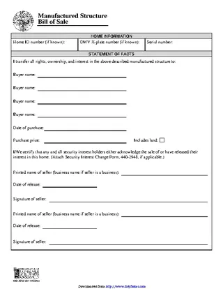 Oregon Manufactured Structure Bill Of Sale Form