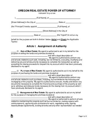 Oregon Real Estate Power Of Attorney Form