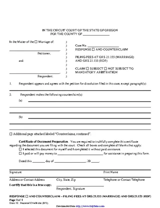 Forms Oregon Response Without Children Form
