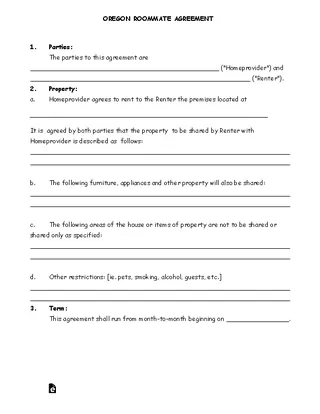 Forms Oregon Roommate Agreement Form