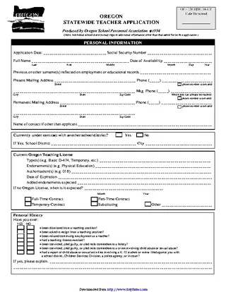 Forms Oregon Statewide Teacher Application