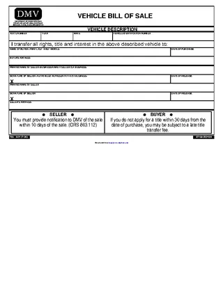 Oregon Vehicle Bill Of Sale Form