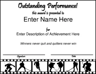 Out Standing Hockey Certificate