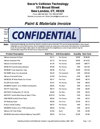 Paint And Materials Invoice Template