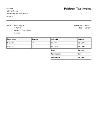 Pakistan Invoice Template