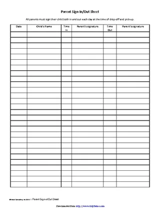Forms Parent Sign In Out Sheet