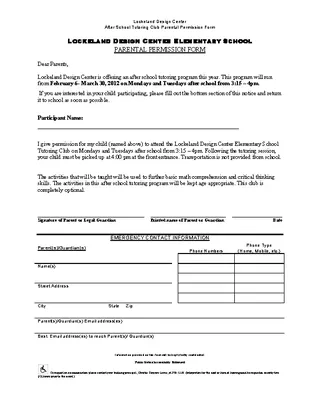 Parental Permission Slip Form Template Word Doc Editable