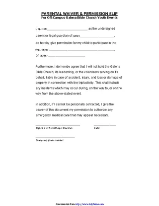 Parental Waiver And Permission Slip