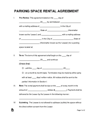 Forms Parking Space Rental Agreement Template