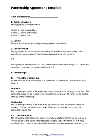 Forms Partnership Agreement Template
