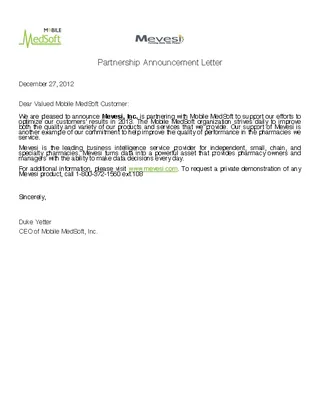 Partnership Announcement Letter